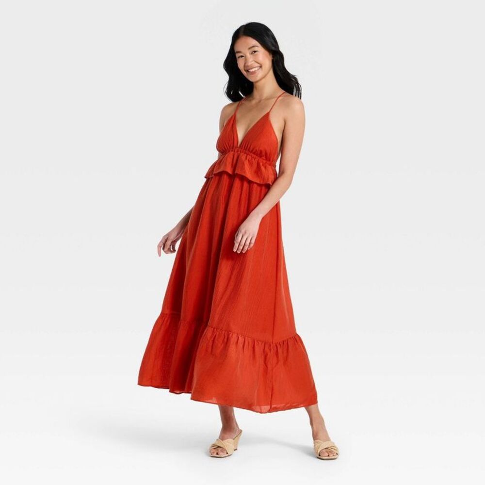 Women's Ruffle Maxi Dress - A New Day Orange M